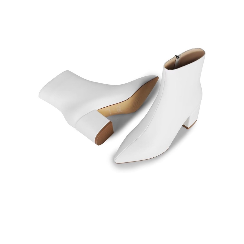 WETKISS Chic White Ankle Booties with Pointed Toe and Block Heel - Picture 2 of 8